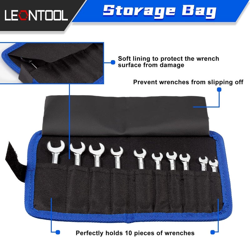 LEONTOOL Small Wrench Set Metric 10 Pcs 4mm To 11mm Open End And Box End Spanner Wrenches with Key Ring, Ignition Wrench Set Standard with Portable Storage Pouches - Image 3